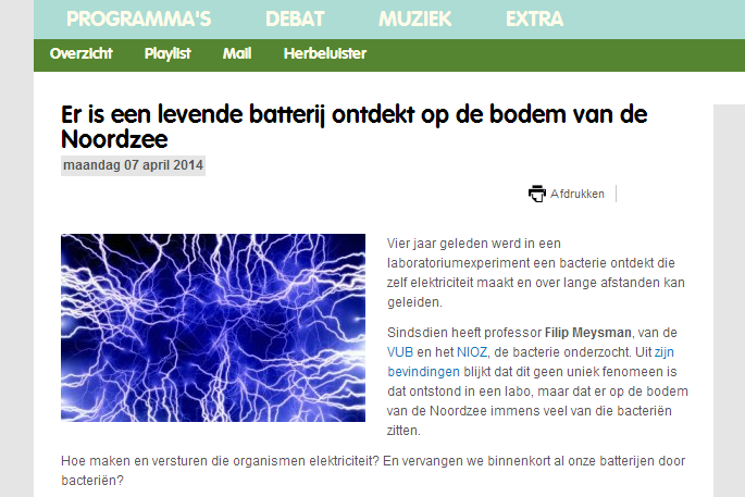 boog Gematigd Geurloos News item on Belgian National Radio 1 – Microbial Electricity